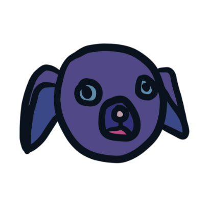 a purple illustrated derpy chihuahua with floppy ears