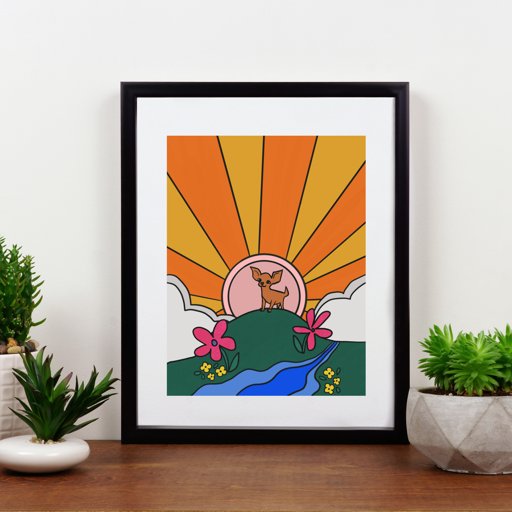 Chihuahua in the Sunshine 70s Retro Wall Art - Sleepy Chi