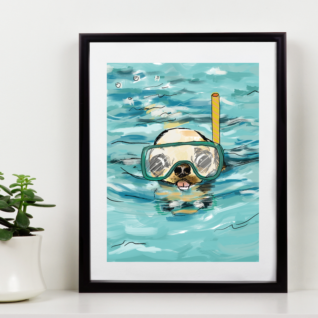 Snorkeling in the Sea Chihuahua Art Print - Sleepy Chi
