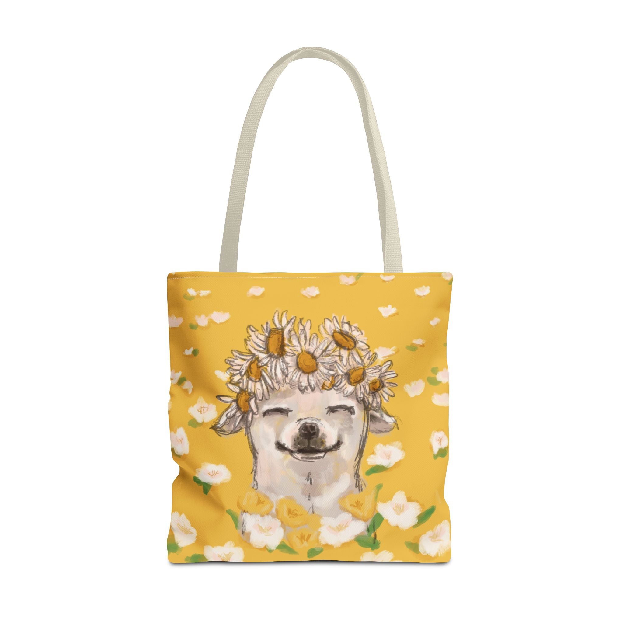 Chihuahua Tote Bag with Royal-Chi Crown and Flower Meadow Design