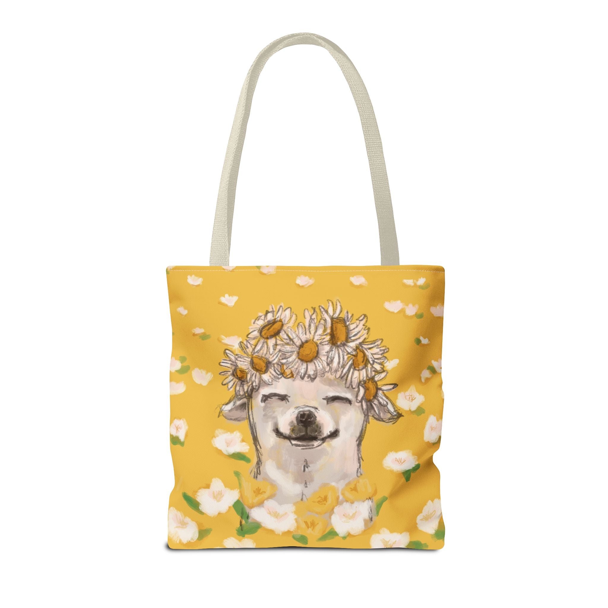 Chihuahua Tote Bag with Royal-Chi Crown and Flower Meadow Design