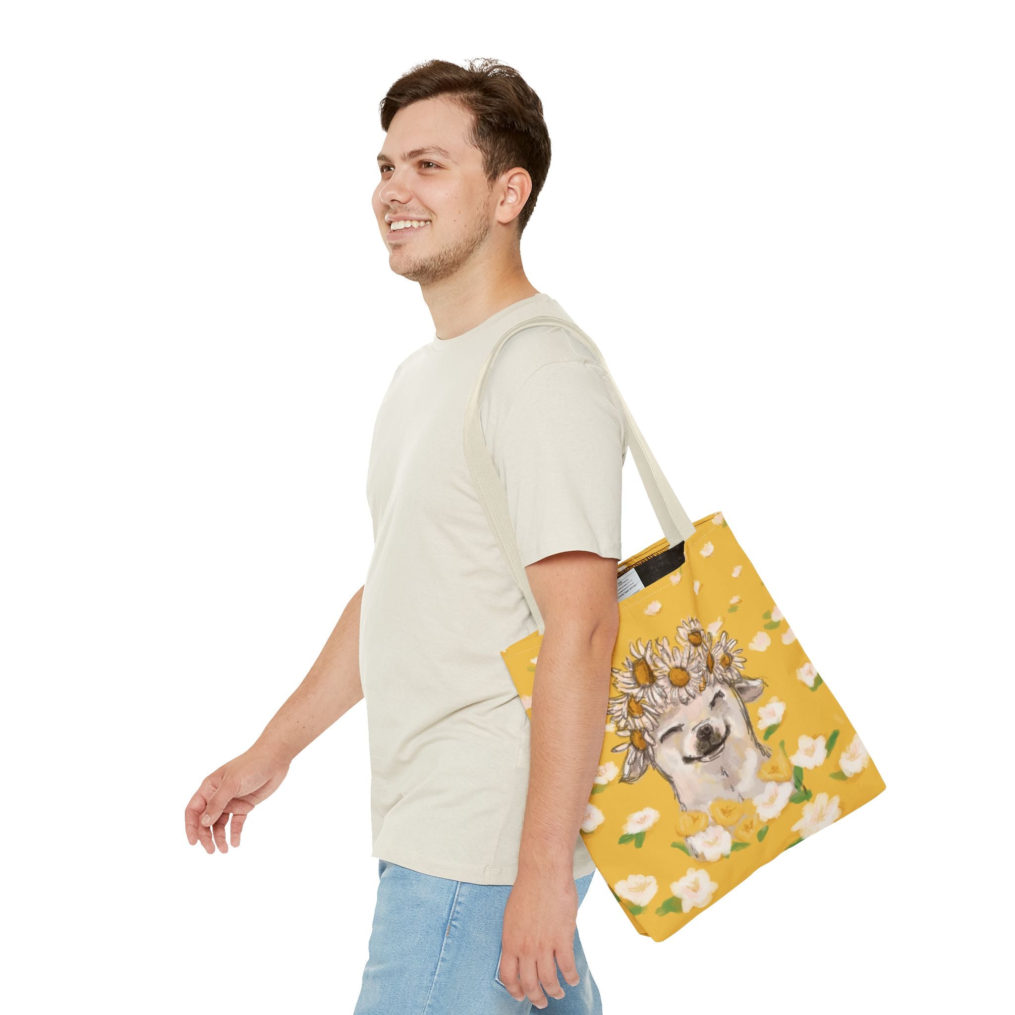 Chihuahua Tote Bag with Royal-Chi Crown and Flower Meadow Design