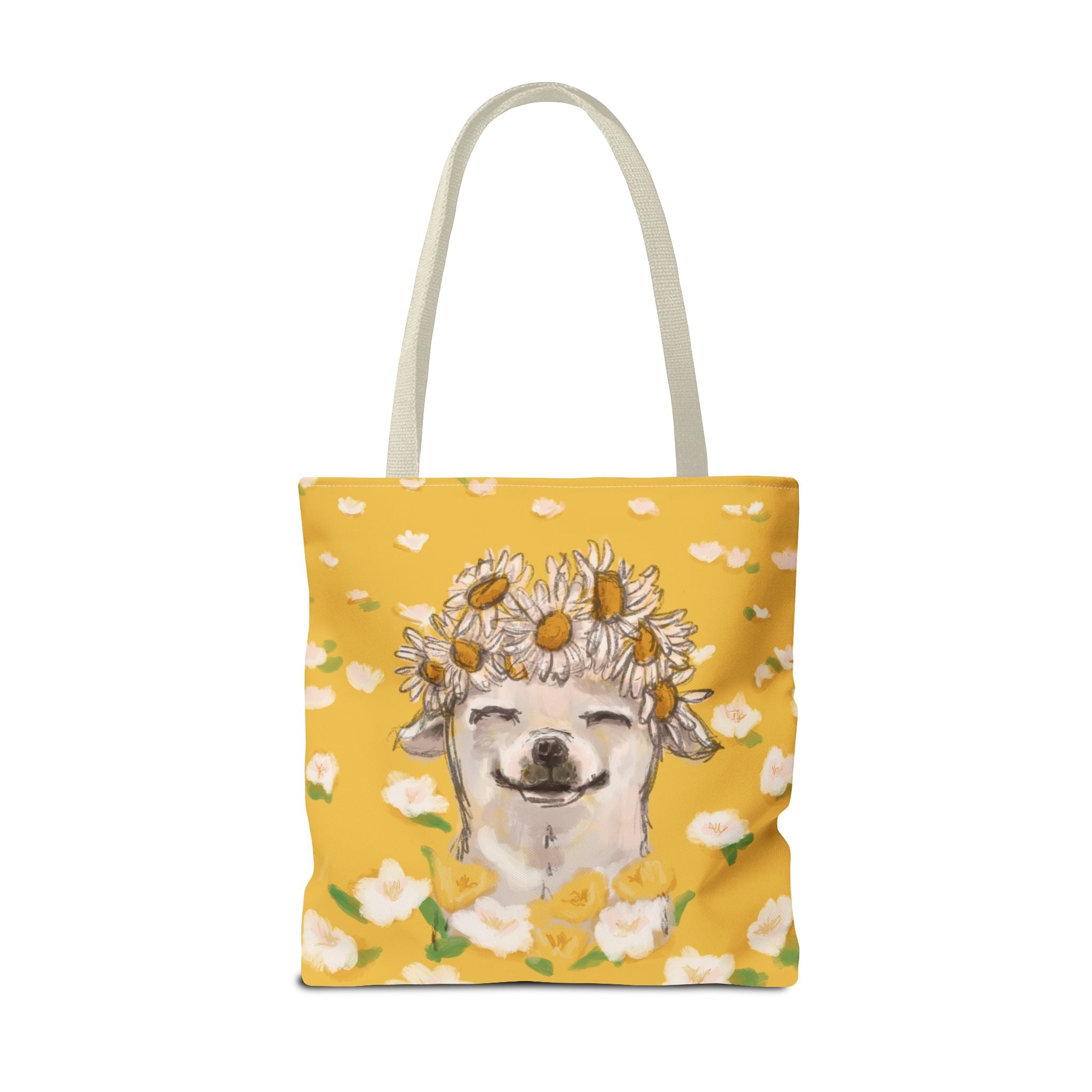 Chihuahua Tote Bag with Royal-Chi Crown and Flower Meadow Design