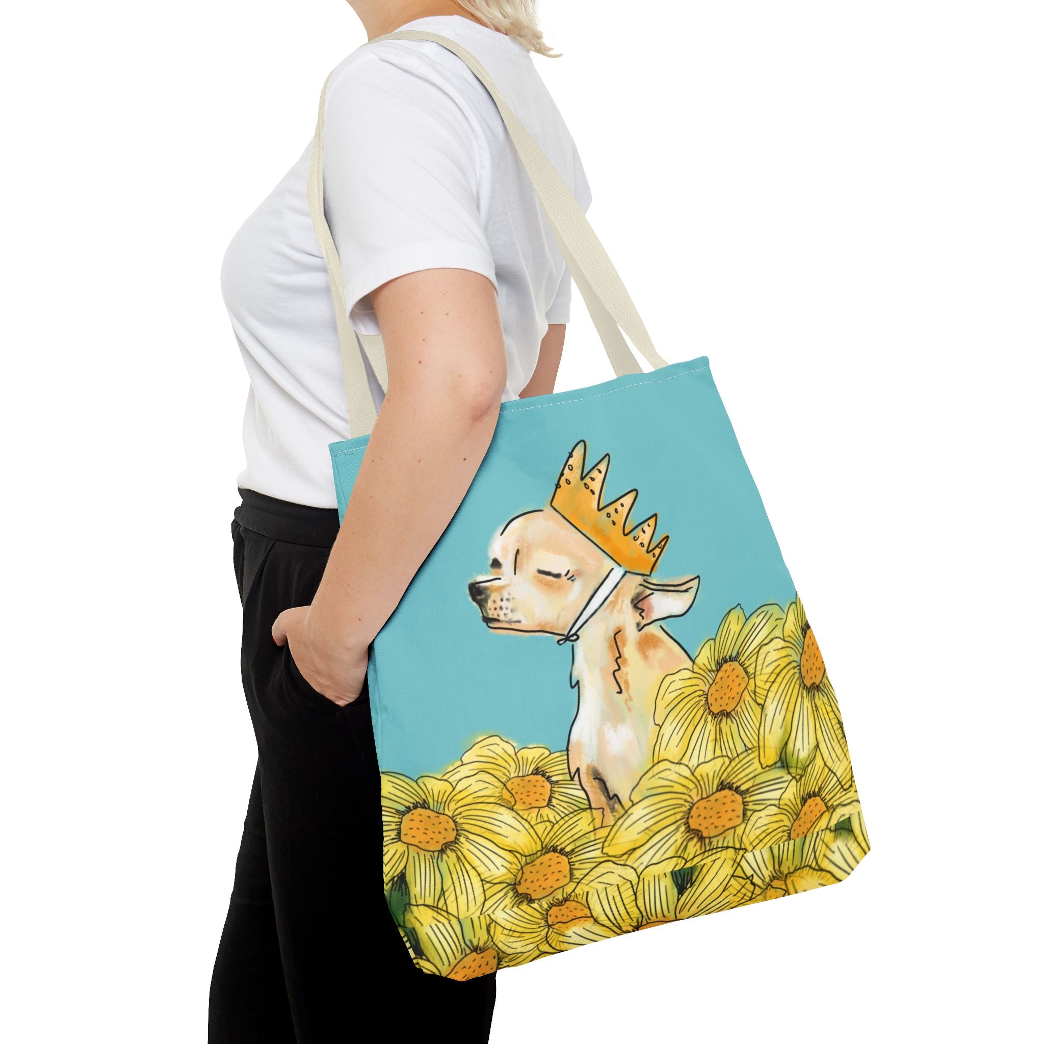 Chihuahua Tote Bag - Royal-Chi Pup and Flowers Design - Flower Power