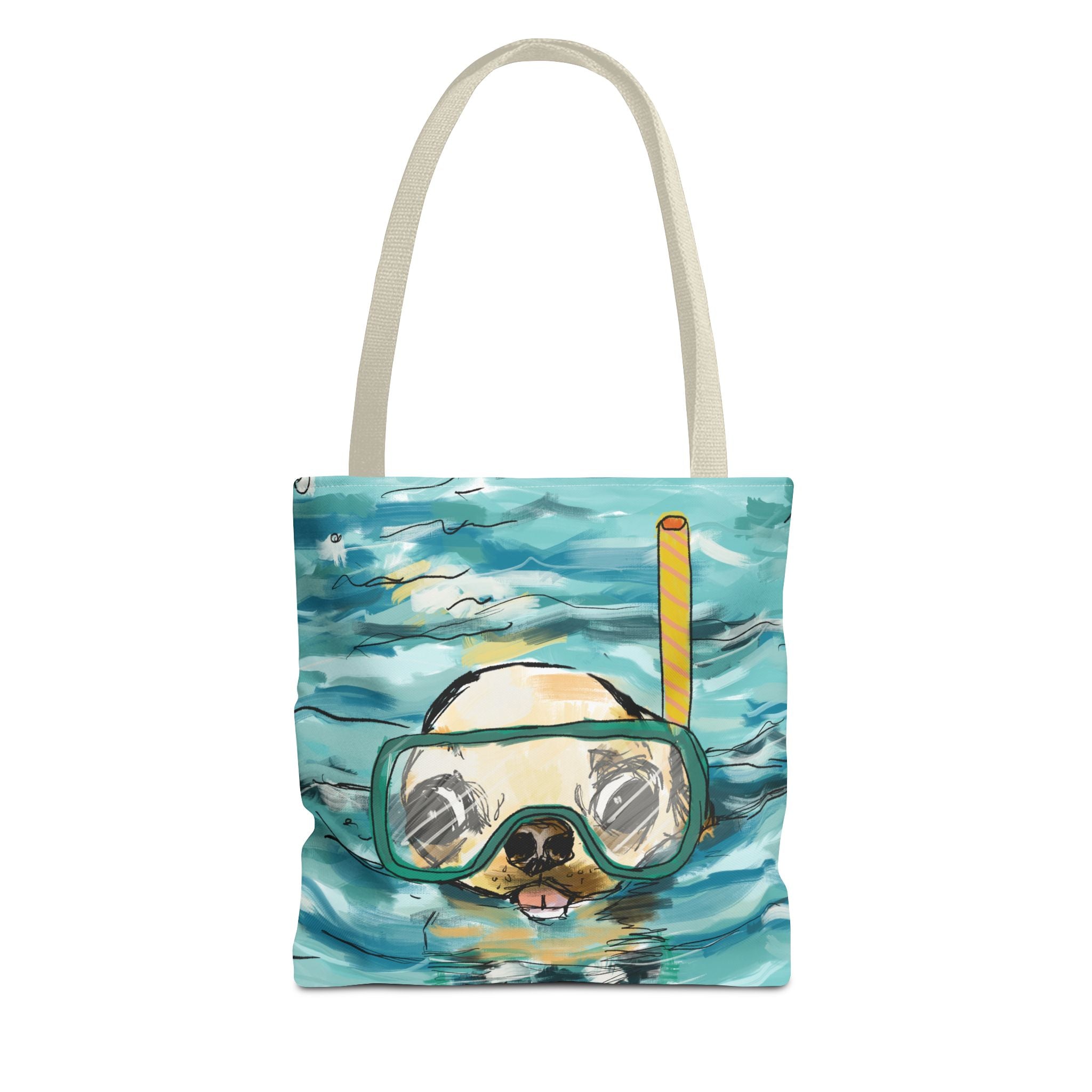 swimming dog in an ocean on a tote bag