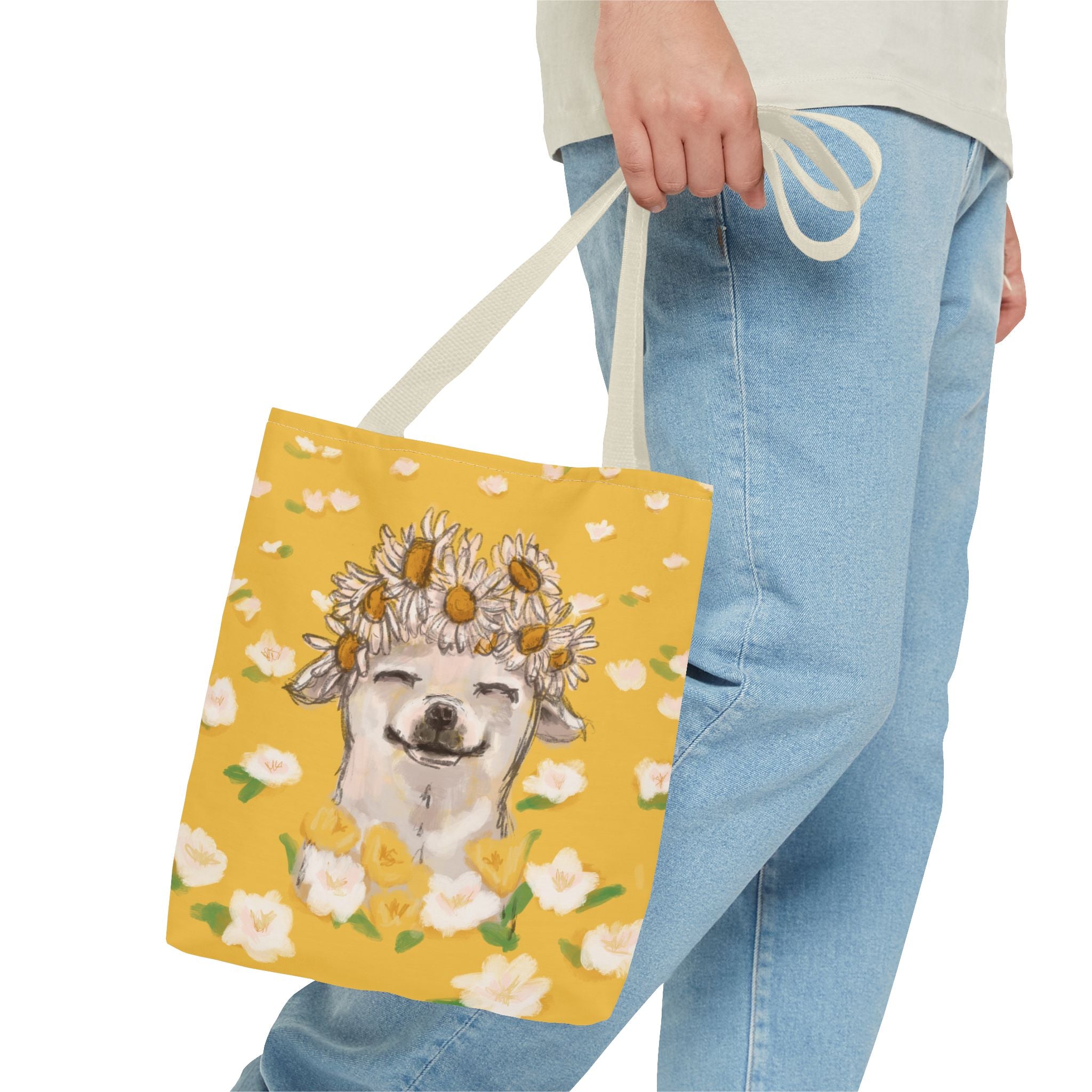 Chihuahua Tote Bag with Royal-Chi Crown and Flower Meadow Design