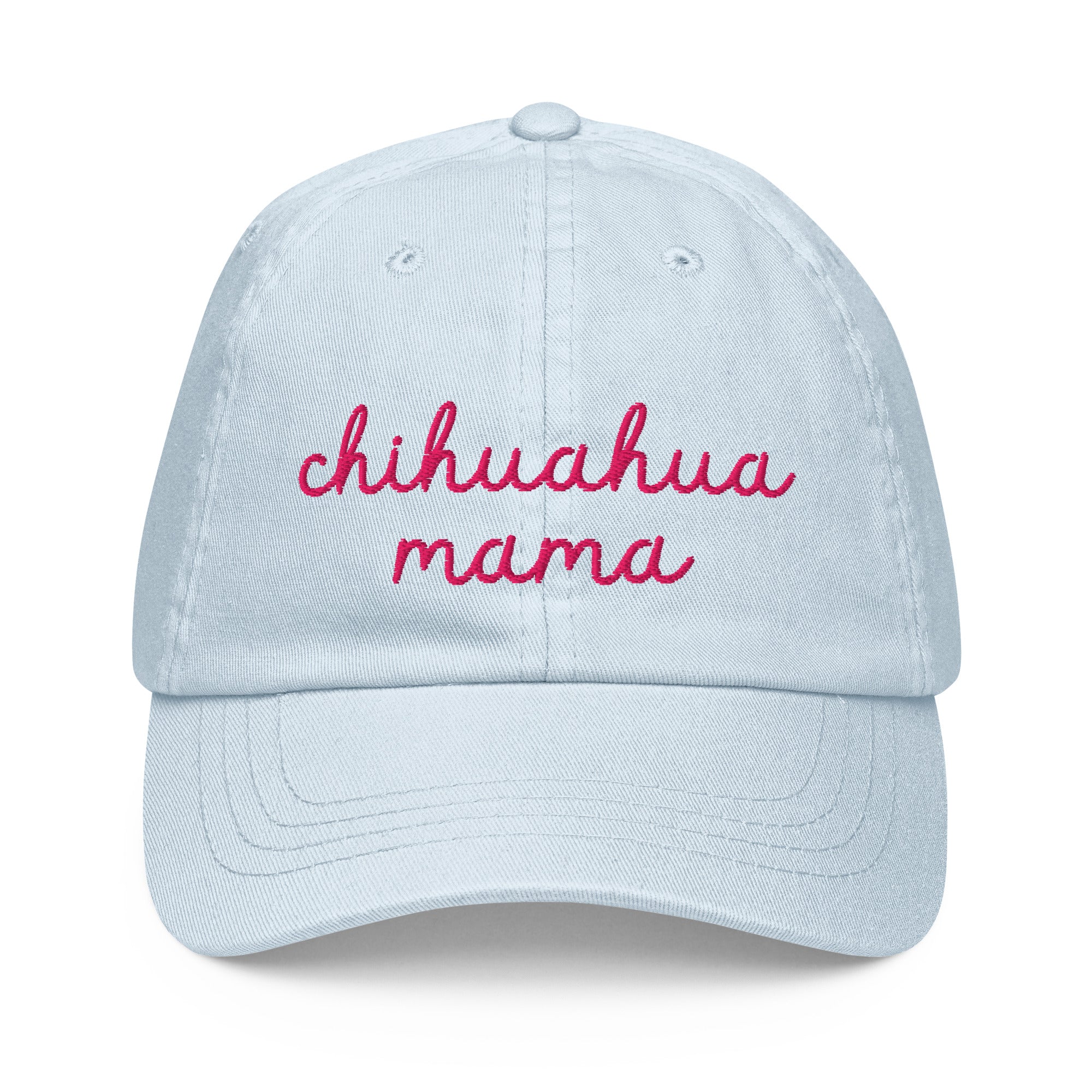 Chihuahua Mama Pastel Blue Dad Hat - front view - great gift for chihuahua lovers at sleepy chi