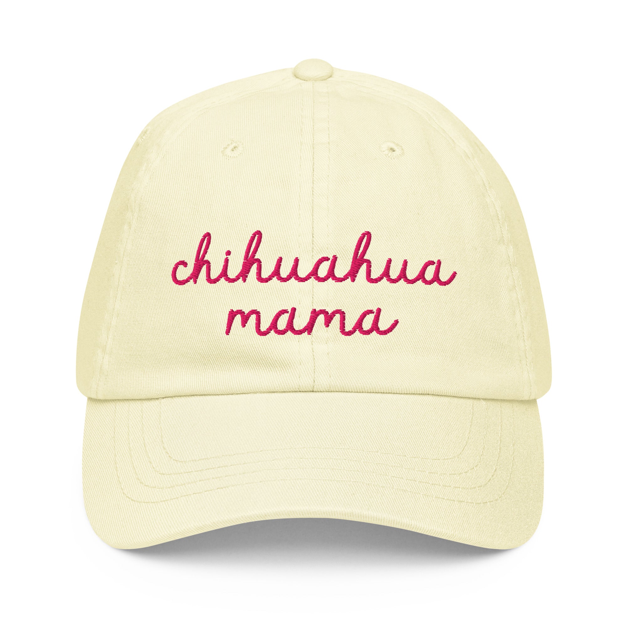 Chihuahua Mama Pastel Yellow Dad Hat - front view - great gift for chihuahua lovers at sleepy chi