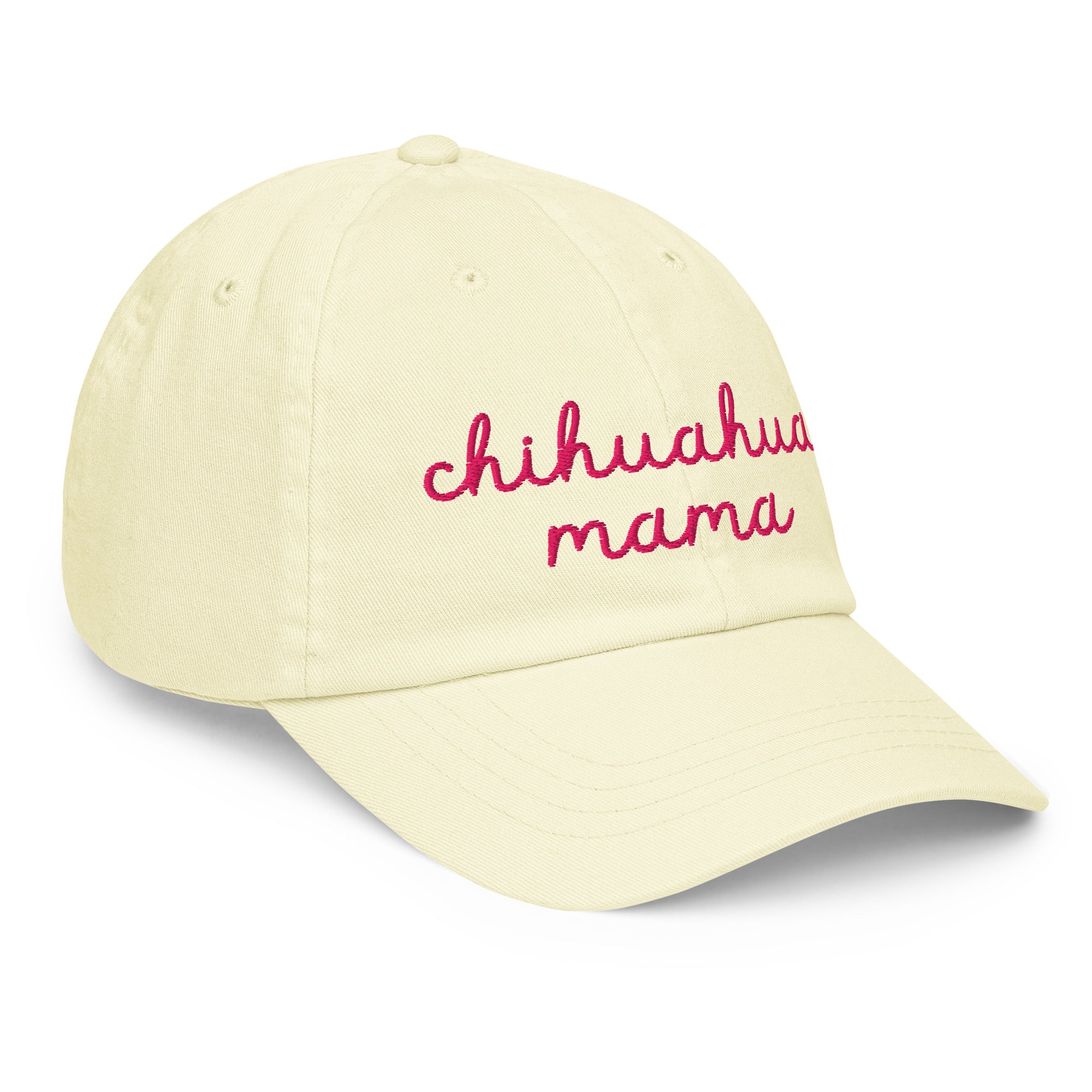 Chihuahua Mama Pastel Yellow Dad Hat - front side view - great gift for chihuahua lovers at sleepy chi