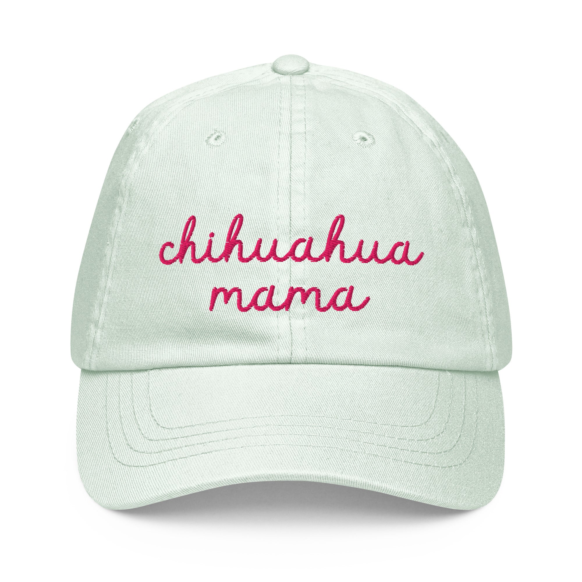 Chihuahua Mama Pastel Light Green Dad Hat - front view - great gift for chihuahua lovers at sleepy chi