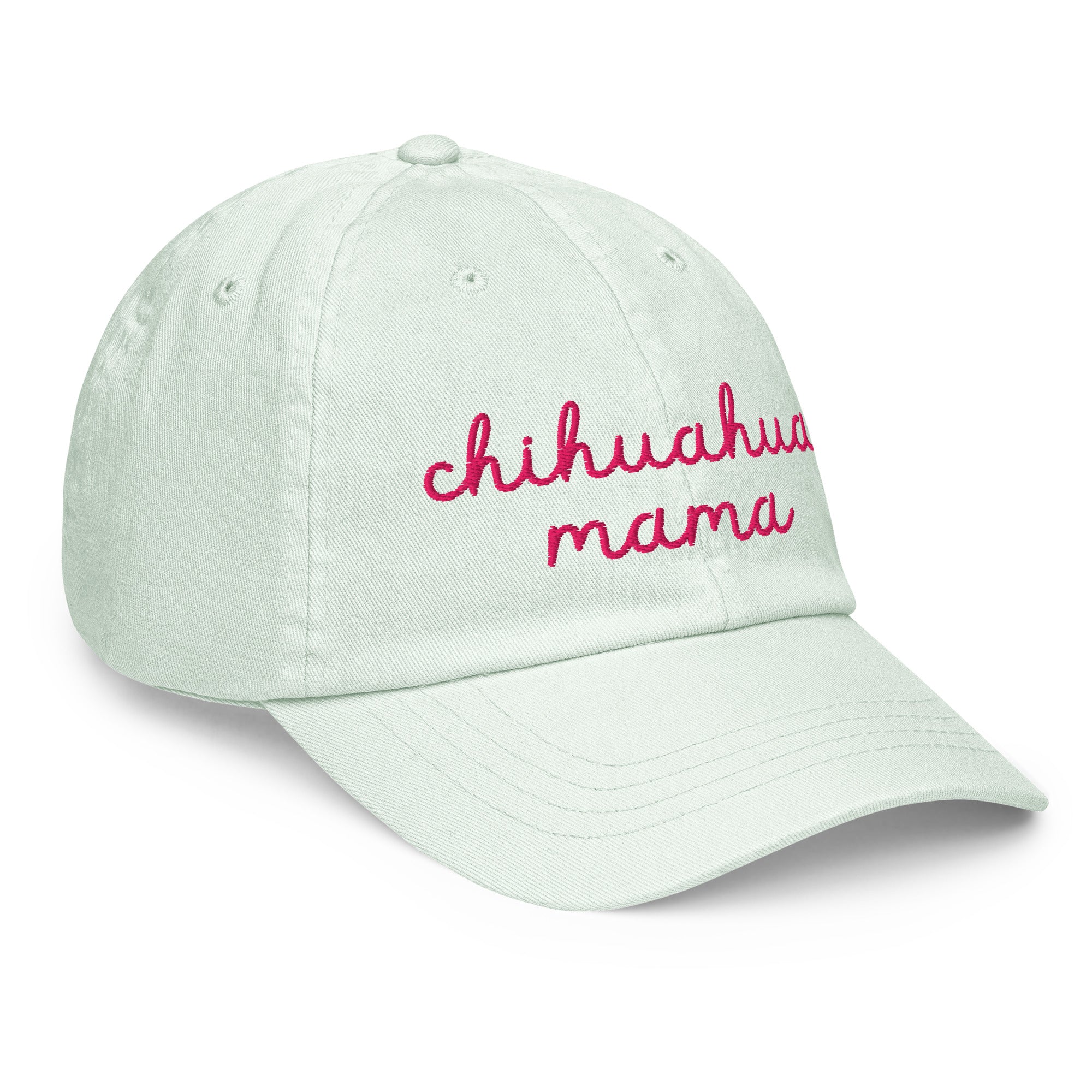 Chihuahua Mama Pastel Light Green Dad Hat - front side view - great gift for chihuahua lovers at sleepy chi