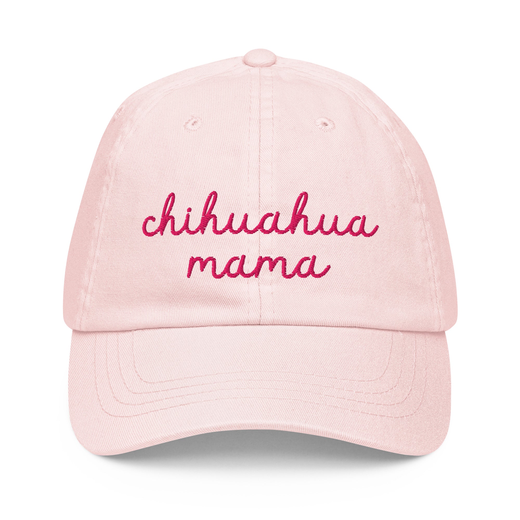 Chihuahua Mama Pastel Pink Dad Hat - front view - great gift for chihuahua lovers at sleepy chi