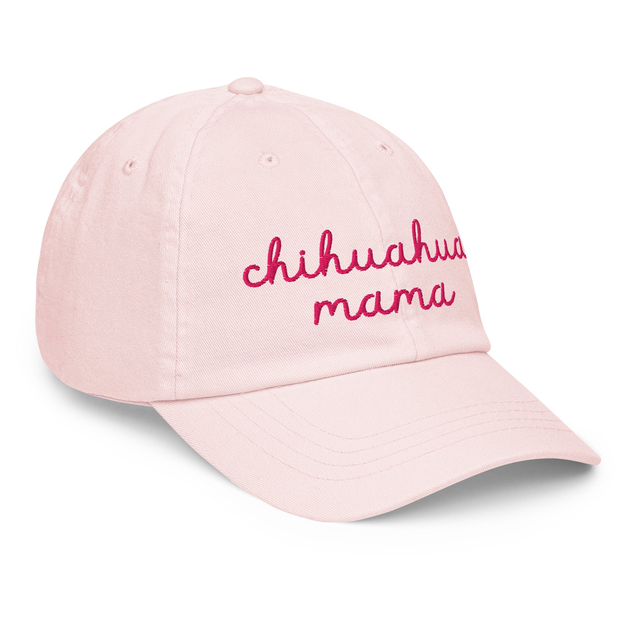 Chihuahua Mama Pastel pink Dad Hat - front view - great gift for chihuahua lovers at sleepy chi - embroidered in pink