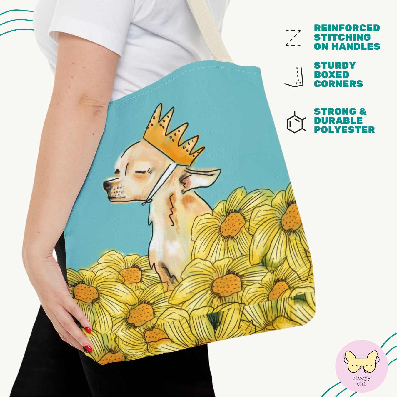 Royal Chihuahua in the Flowers Tote Bag