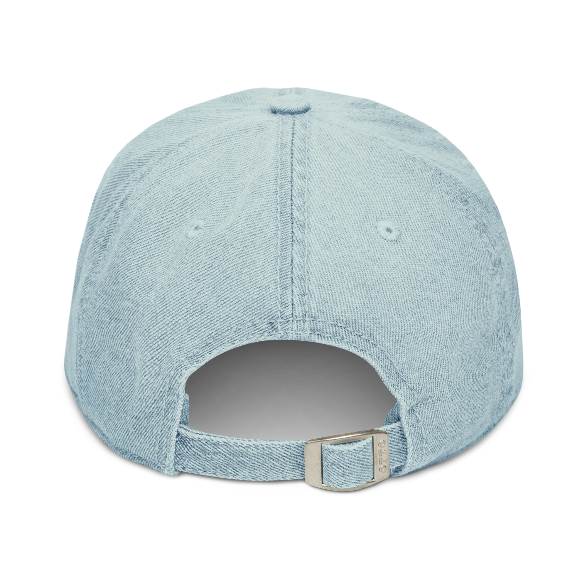 back view - blue light denim dad hat with sleepy embroidered on it - great gift for sleepy people