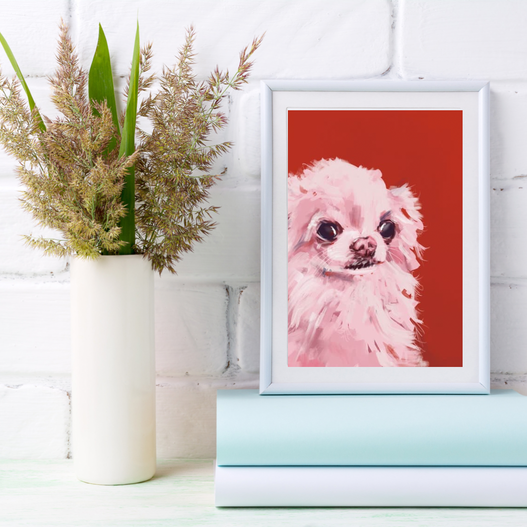 white and red chihuahua wall art- dog art print - chihuahua wall art and home decor