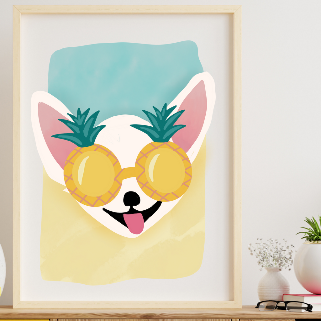 Pineapple Sunglasses Art Print | Fun Summer Chihuahua Dog Painting