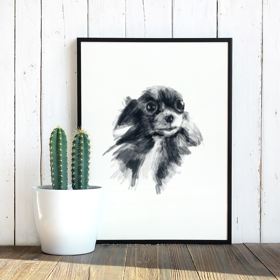 black and white chihuahua wall art- dog art print - chihuahua wall art and home decor