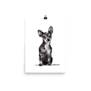 black and white watercolor of a deer headed chihuahua - art painting- dog art print - chihuahua wall art and home decor