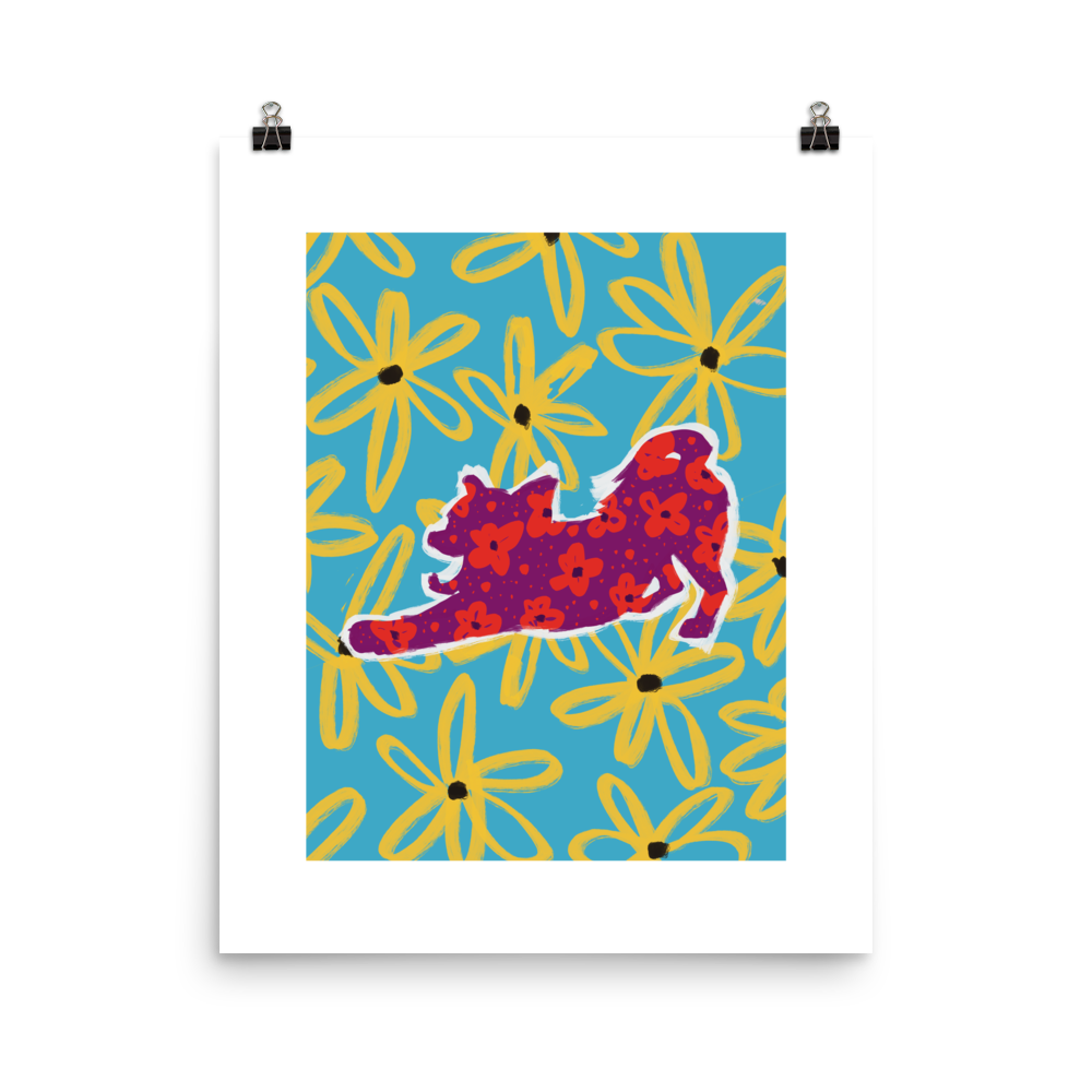 Funky Flower Dog Wall Art | Cute Chihuahua Art Print