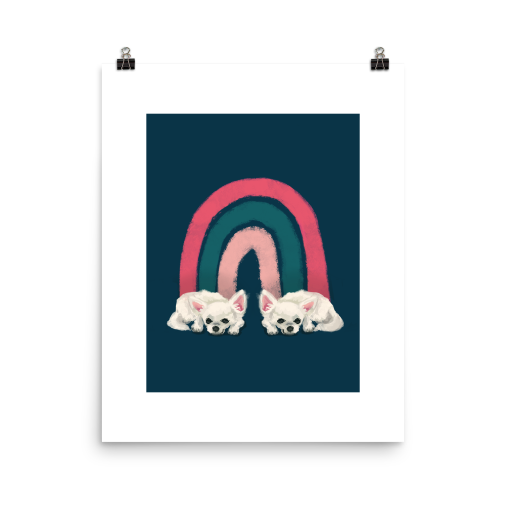 A Dog at the End of a Rainbow Art Print - Sleepy Chi with hanging clips