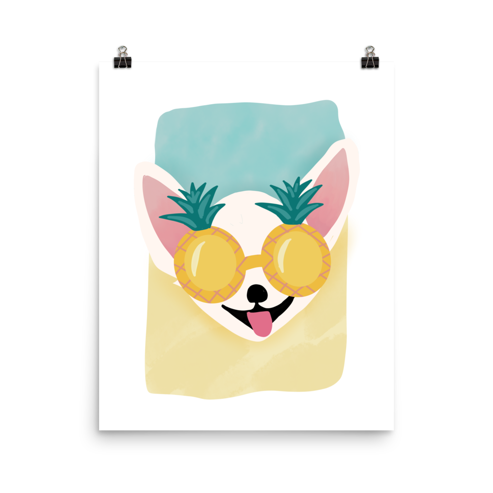 Pineapple Sunglasses Art Print | Fun Summer Chihuahua Dog Painting