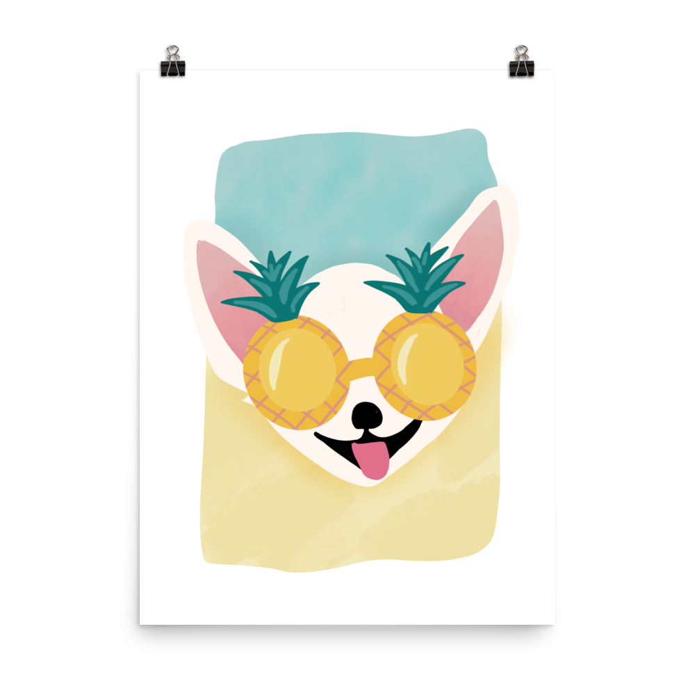 Pineapple Sunglasses Art Print | Fun Summer Chihuahua Dog Painting