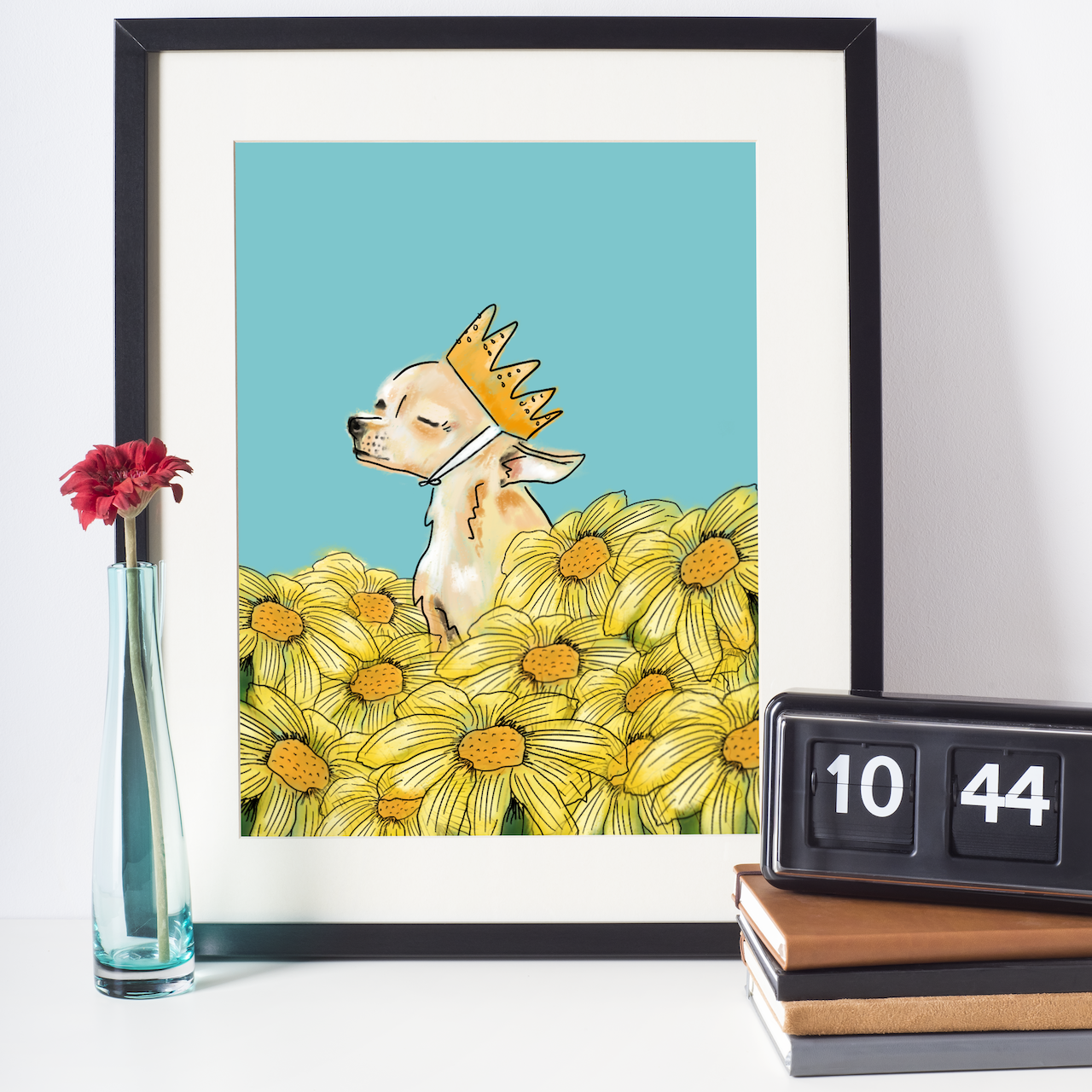 sunny flower power chihuahua art - - dog art print - chihuahua wall art and home decor