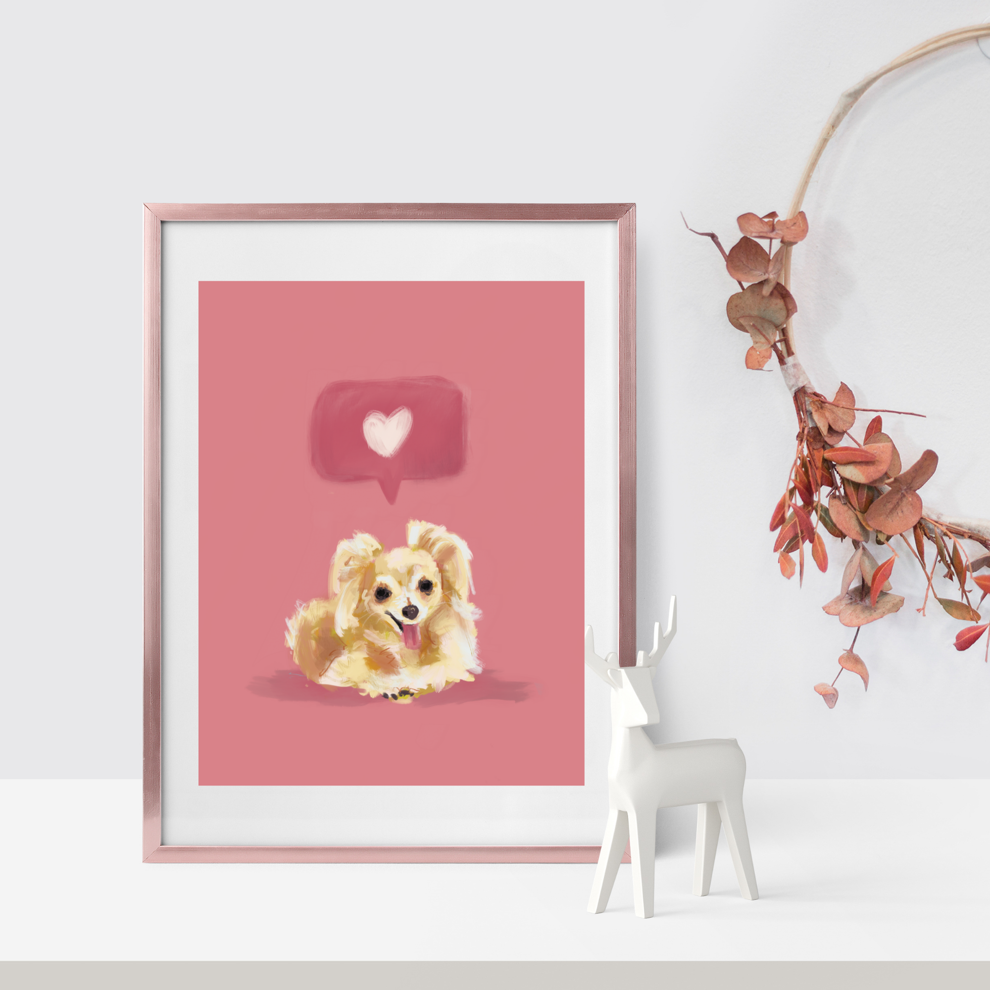 pink love chihuahua framed wall art- dog art print - chihuahua wall art and home decor