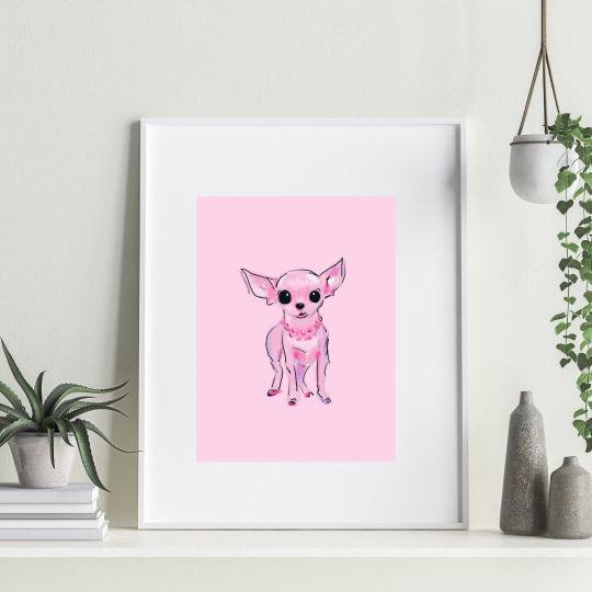 pink lady chihuahua art - dog art print - chihuahua wall art and home decor